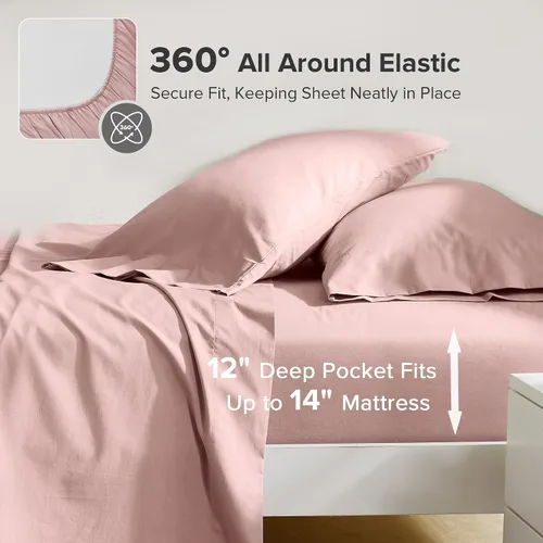 Vista 116 de Comfort Spaces Sábanas 100% algodón tamaño King, transpirables y ultra suaves, sábanas de algodón naturalmente fresco con bolsillo elástico de 14