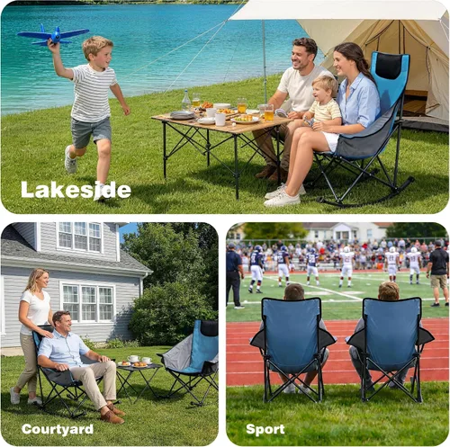 Vista 7 de SUNNYFEEL Silla de Camping Balancín Extra Grande, Silla de Patio Completamente Acolchada con Bolsillo Lateral, Silla Reclinable de Césped Portátil