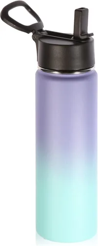Vista 50 de Volhoply Botellas de agua aisladas de 22 onzas con tapa con popote, botella deportiva de acero inoxidable con asa, vasos de agua de viaje de metal