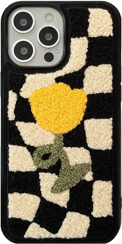 Vista 19 de Funda con diseño de flores retro, bonita funda negra floral para iPhone 13, fabulosa funda de protección femenina peluda para iPhone 13