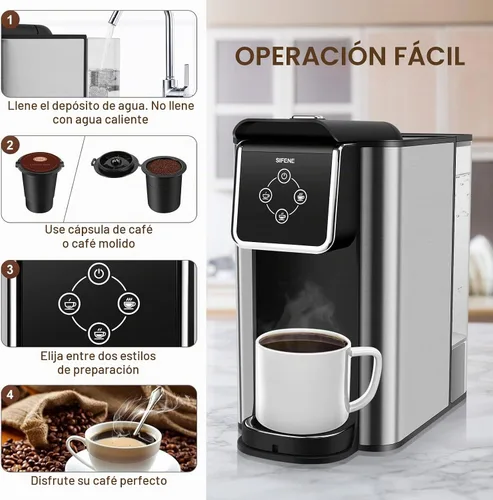 Vista 5 de SIFENE Cafetera de una sola porción 3 en 1, K-Pod y cafetera de té Negro