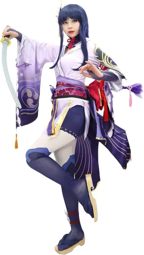 Vista 3 de DAZCOS Disfraz de cosplay Raiden Shogun de talla asiática para mujer para Halloween