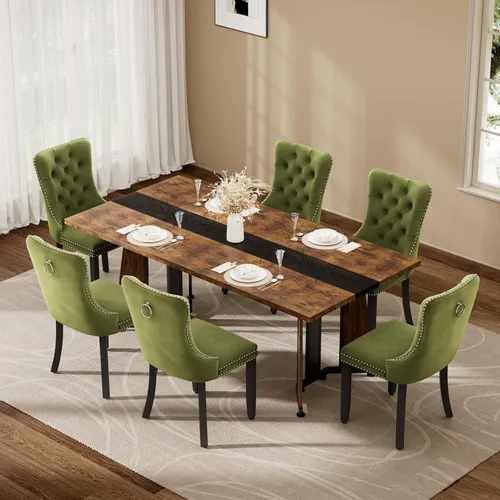 Vista 32 de Juego de mesa de comedor de 5 piezas con 4 sillas, mesa de comedor rectangular de madera de 71 pulgadas con sillas de comedor de terciopelo, tablero