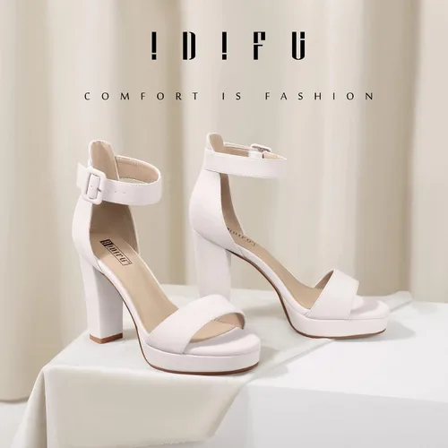 Vista 2 de IDIFU Modelo IN4 Sabrina - Sandalias de tacón alto para mujer, con plataforma gruesa y correa para amarrarlas al tobillo. Ideal para fiestas o bodas