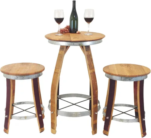 Vista 3 de Juego de pub Taburetes giratorios superiores - Barril de vino hecho a mano Muebles de barril de vino