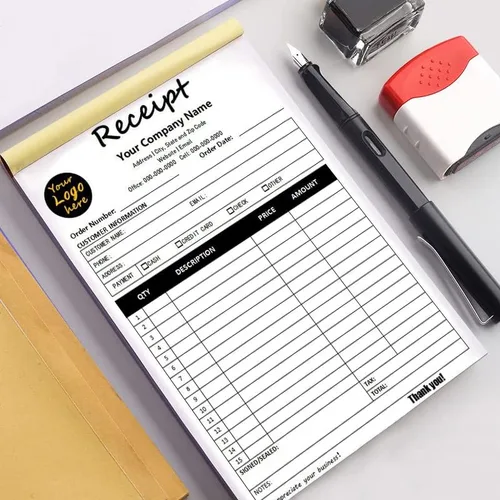 Vista 3 de Libro de recibos personalizado de 2 partes/3 partes, libro de recibos personalizado, multiusos, duplicado, sin carbono, con el nombre y logotipo