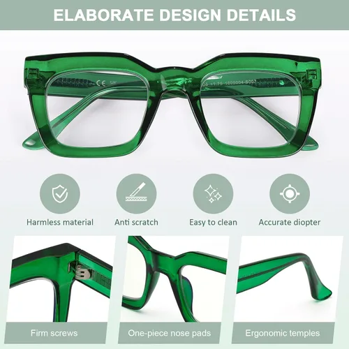 Vista 4 de AQWANO Stylish Blue Light Reading Glasses Women, Fashion Oversized Square Designer Readers Computer Eyeglasses