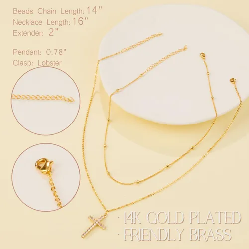 Vista 63 de Collar de cruz para mujeres y niñas, delicado chapado en oro de 14 quilates, gargantilla con dije de cruz que no se deslustra, impermeable, moderno