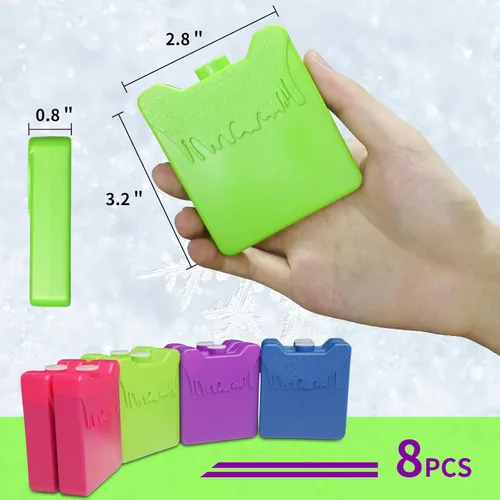 Vista 4 de WORLD-BIO Mini bolsas de hielo para loncheras, 8 paquetes fríos reutilizables delgados para bolsas de almuerzo y enfriadores de niños, almohadillas
