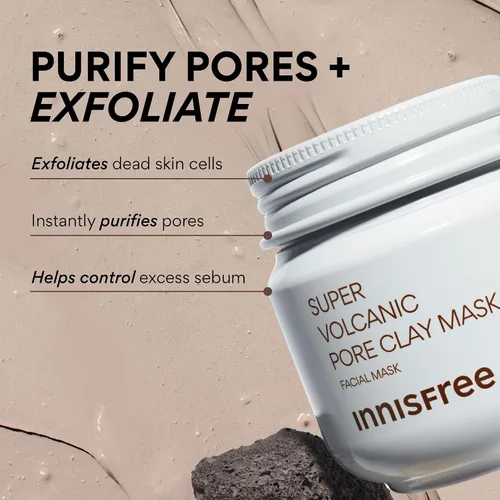 Vista 2 de innisfree Super Volcanic Clay Mask, Pore Cleansing & Oil Control Face Mask for Oily Skin with AHA, Korean Wash-Off Clay Mask for Clogged Pores
