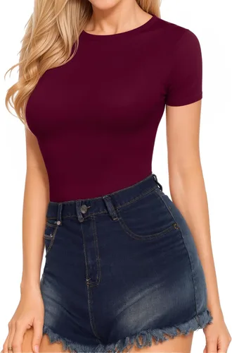 Vista 2 de MANGOPOP Camisetas básicas de manga corta con cuello redondo para mujer
