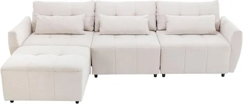 Vista 9 de KEVINSPACE Sofá moderno de 113.3 pulgadas, sofá de 3 plazas para sala de estar, sofá de tela de felpilla con puertos USB otomano, juego de 3