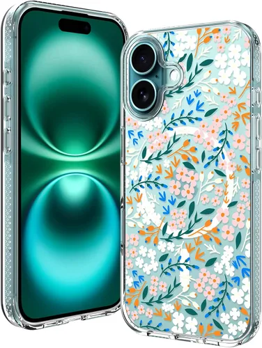Vista 34 de OOK Magnetic for iPhone 17 Case Clear Pretty Flower Girls Women [Not Yellowing][Screen Protector] [ MagSafe Compatible] with Full Camera Lens