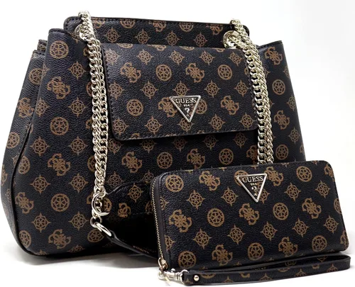 Vista 2 de GUESS Nichel Logo Satchel Bolsa de mano y cartera Set - NaturalRojo