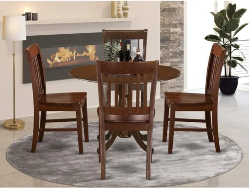 Vista 11 de HomeStock Juego de mesa de cocina de 5 piezas para 4 personas, incluye una mesa de comedor rectangular con hojas y 4 sillas Parson de tela de lino
