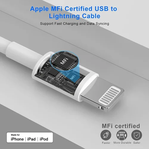 Vista 2 de [Certificado MFi] Cargador de iPhone, paquete de 2 cables de sincronización de datos USB a Lightning de 6 pies de largo con bloque de cargador