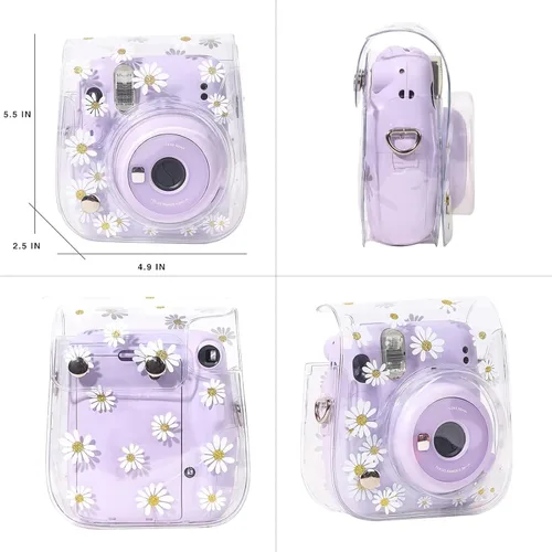 Vista 5 de Funda transparente para Fujifilm Instax Mini 12/13/11/9/8 - Funda para cámara instantánea Instax mini 11 con correas ajustables para el hombro