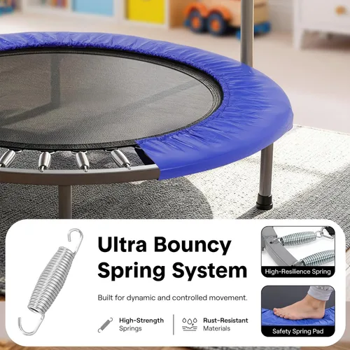 Vista 4 de SereneLife Mini trampolín plegable de 36 pulgadas para niños - Rebotador de fitness compacto con mango de espuma - Trampolín de ejercicio seguro