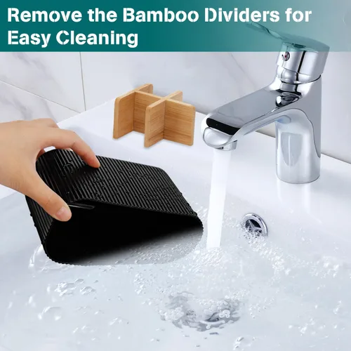 Vista 4 de GFWARE Soporte para cepillos de dientes negro – Portacepillos de dientes de bambú para baños, organizador de cepillos de dientes eléctrico