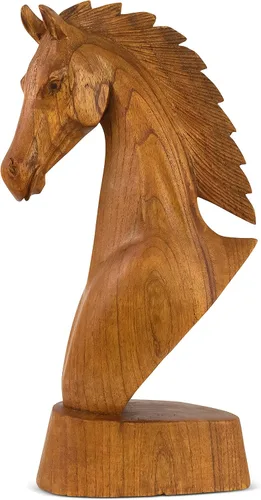 Vista 5 de G6 Collection Estatua de cabeza de caballo tallada a mano de madera tallada a mano, hecha a mano, decoración del hogar, figura decorativa de caballo