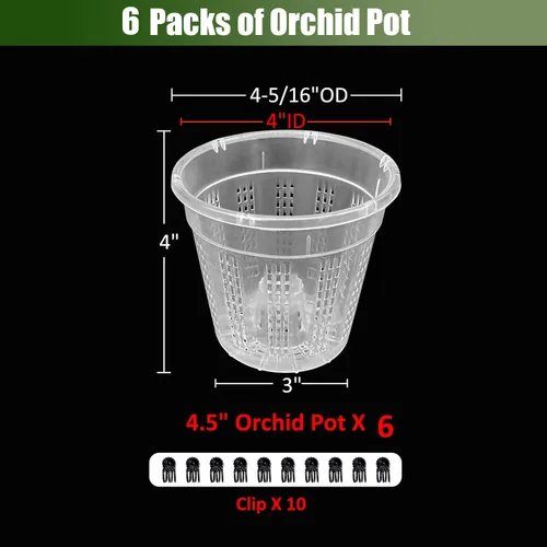 Vista 6 de Maceta de orquídeas, 6 paquetes de macetas de orquídeas de 4.3 pulgadas con agujeros, macetas de orquídeas para trasplantar, maceta de plástico