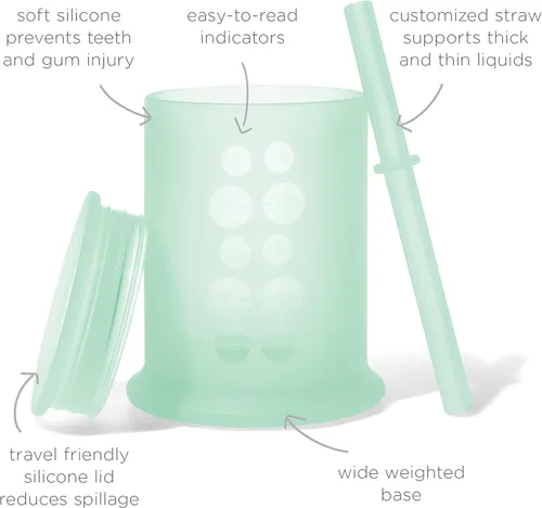 Vista 4 de Olababy Taza de entrenamiento de silicona con tapa de pajilla, paquete menta + limón