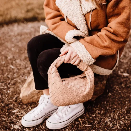 Vista 5 de Bolso de mano tejido de piel sintética suave para mujer, bolso de hombro tejido, bolso de mano casual, bolso de mano para mujer, bolso de mano
