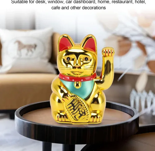 Vista 6 de Lucky Fortune Cat, gato de la suerte japonés con brazo agitado, figura de gato de buena suerte de Feng Shui, funciona con pilas, adorno