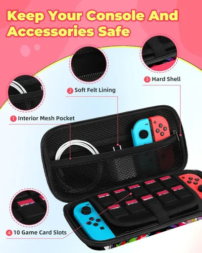 Vista 3 de Xinocy Carrying Case for Nintendo SwitchSwitch OLED Travel Carry Cases for Kids Boys Teen Girls Cute Kawaii Design Aesthetic Portable Hard Shell