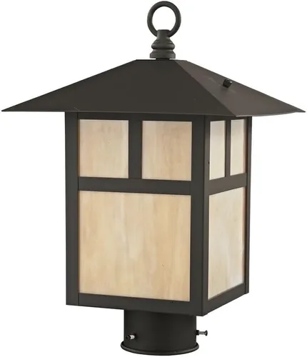 Vista 2 de Livex Lighting 2134-07 Montclair Mission 1 Light Outdoor Bronze Finish - Cabezal de poste de latón macizo con vidrio Tiffany iridiscente