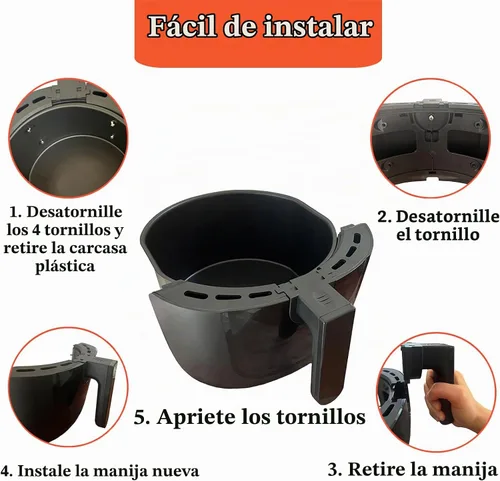 Vista 6 de Piezas de repuesto de mango de freidora de aire para freidora de aire 5QT Gourmia GAF556, mango de freidora de aire premium para freidora de aire