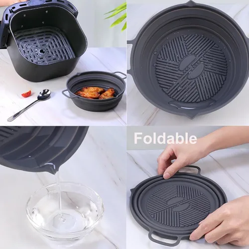 Vista 4 de Forros reutilizables de silicona para freidora de aire, 2 unidades, accesorios plegables redondos de 7.5 pulgadas, reemplazo de forros de papel