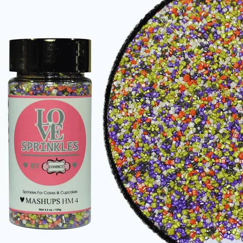Vista 14 de Confect Mezcla de espolvorear de Halloween – Bolas de discoteca blancas, naranjas, moradas, negras y verdes, ojos de caramelo y jimmies – Gránulos