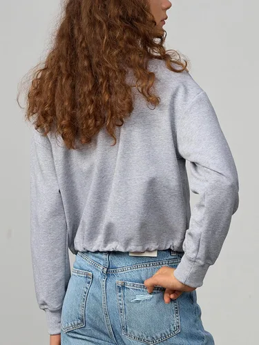 Vista 4 de SILKWORLD Sudadera corta con cremallera de un cuarto para mujer, manga larga, cuello alto, cordón ajustable, con bolsillos