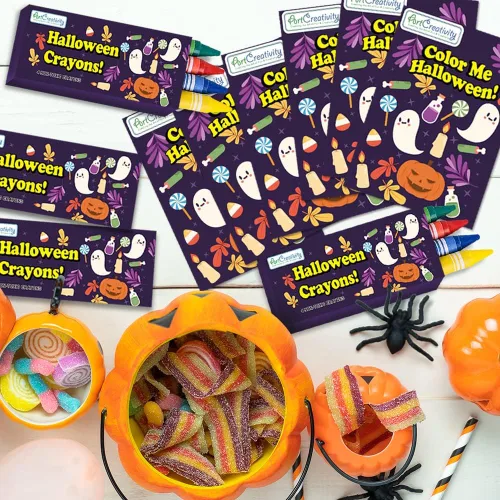 Vista 8 de ArtCreativity Paquete de 24 mini juegos de libros para colorear de Halloween para niños, incluye 24 libros pequeños para colorear y 96 crayones