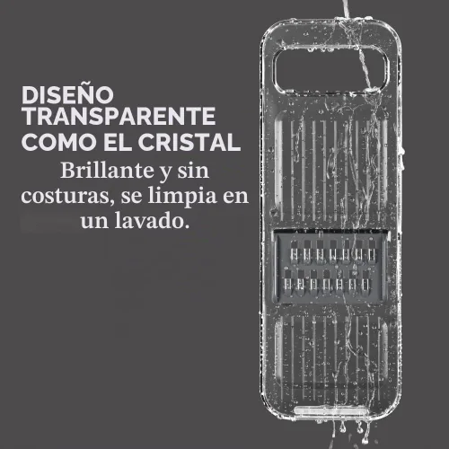 Vista 3 de KEOUKE Cortador de mandolina multifuncional transparente, 6 cuchillas intercambiables, cortador de verduras de mano con protector de mano