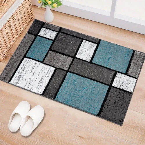Vista 8 de Rugshop Tapete con diseño de cuadros, contemporáneo y moderno, fácil de limpiar, para oficina en casa, sala, dormitorio, cocina, no desprende pelos