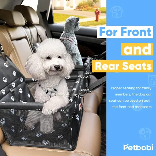 Vista 5 de Petbobi Silla elevada de automóvil para perro o gato, portátil, estable y transpirable con cinturón de seguridad para viaje, viene con bolsa para su