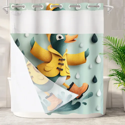 Vista 18 de Batmerry Maritime Nautical Hookless Shower Curtain with Snap in Liner Set, Anchors Ship Wheel Bath Curtain Magnetic Hem Quick-Drying Waterproof