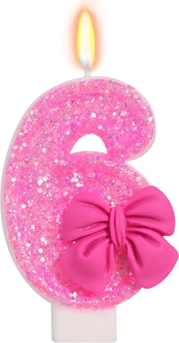 Vista 26 de Vela de cumpleaños para pastel, vela 0 - purpurina rosa con lazo, vela de feliz cumpleaños de 2.76 pulgadas, adorno superior de pastel para fiestas