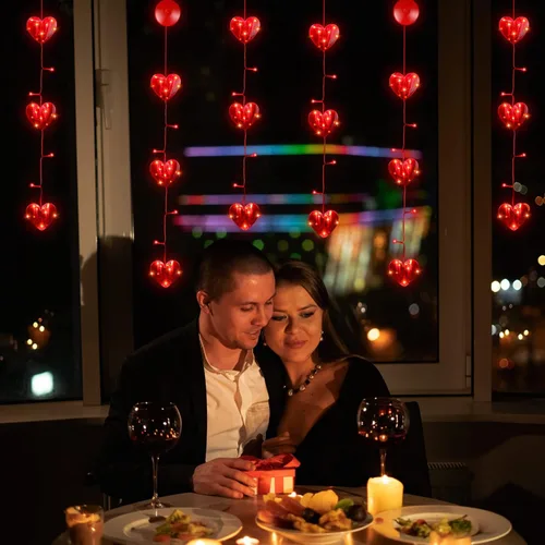 Vista 4 de 5 luces de corazón para ventana de San Valentín, decoración iluminada para el día de San Valentín, funciona con pilas, luces de fondo con gancho