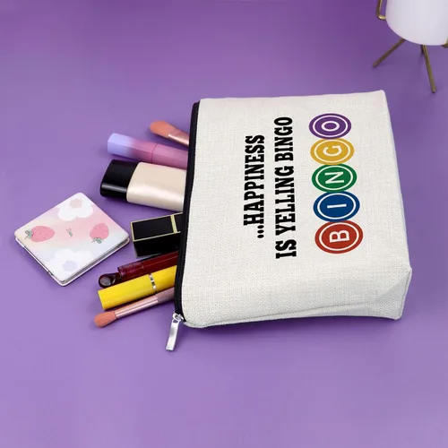 Vista 5 de Sazuwu Regalo para amantes del bingo, 2 piezas, bolsa de maquillaje, regalo para mujeres, amantes del casino, regalo de Navidad, cumpleaños, bolsa