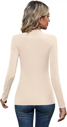 Vista 4 de Xaatren Paquete de 3 camisas de cuello alto falso para mujer, manga larga, ajustadas, elásticas, básicas, ligeras, bustier