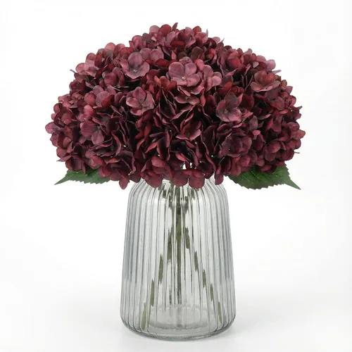 Vista 26 de 5 piezas de flores artificiales falsas, hortensias de seda, 1 arreglos de cabeza de flor, ramos de boda, decoración floral de plástico, centros