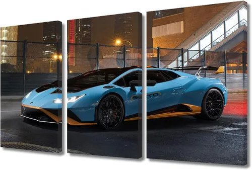 Vista 68 de Arte de pared de auto deportivo rojo para sala de estar, arte de pared de lienzo de súper auto genial, imágenes pósters, 3 piezas, arte moderno