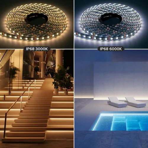 Vista 7 de BTF-LIGHTING Tira de luz LED IP68 impermeable para exterior RGBW 5050SMD RGB+Blanco cálido (3000K-3500K) 4 colores en 1 CC12V 16.4 pies 5m 60LED/m