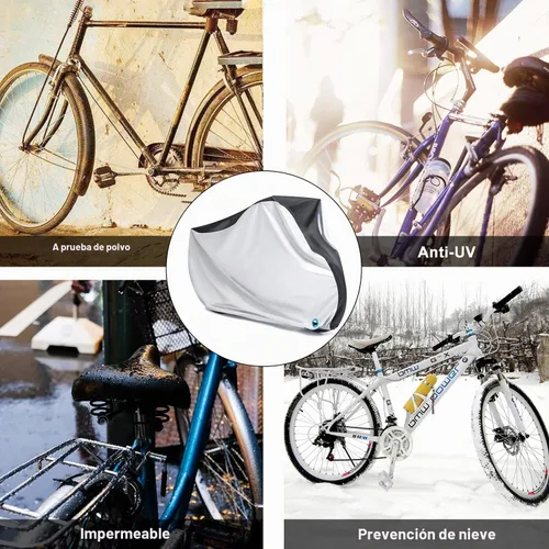 Vista 7 de Cubierta de bicicleta, cubierta impermeable para bicicleta al aire libre con orificio de bloqueo para bicicletas de carretera de montaña Plateado