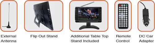 Vista 5 de Naxa NT-1400 Televisor portátil de 14.1 pulgadas y reproductor multimedia digital con sintonizador ATSC integrado para TV HD sobre el aire, soporte