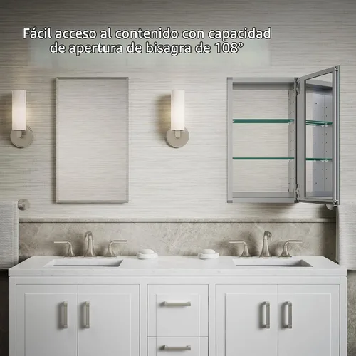 Vista 7 de Kohler CB-CLC1526FS Espejo Botiquín de Baño sin Marco, Puerta Individual, Marco Rectangular con Borde Biselado, Espejo de Gabinete de Baño, Estantes