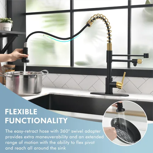 Vista 5 de GIMILI Grifo de agua potable negro y dorado 3 en 1 estilo comercial desplegable con filtro de una sola manija para sistema de filtración de agua
